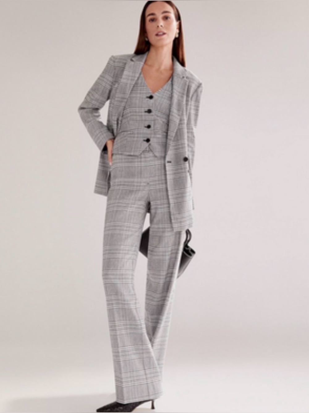 Ann Taylor The Straight Pant Glen Plaid Linen Blend High Rise Trouser | 10 - Picture 2 of 5